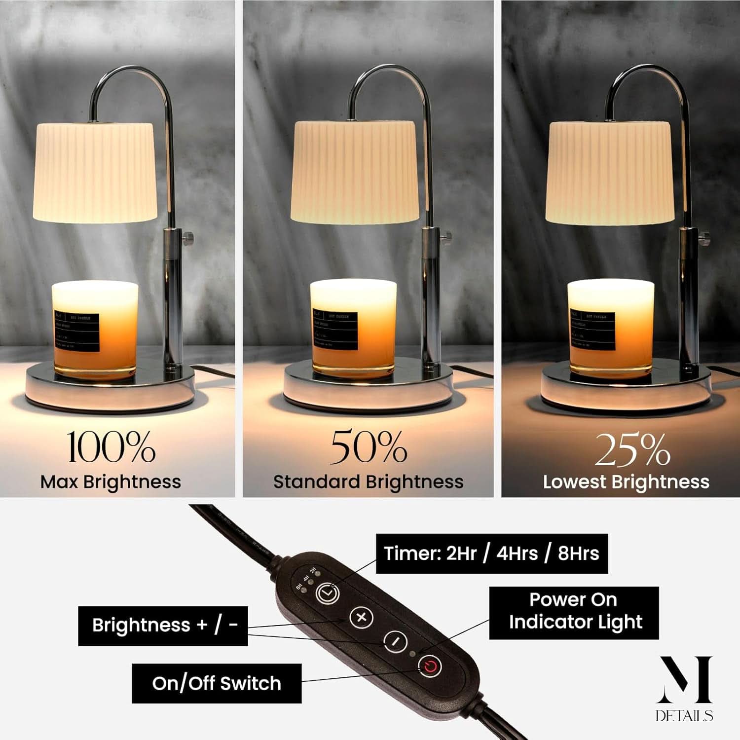 Dimmable Silver Chrome Candle Warmer Countdown Timer
