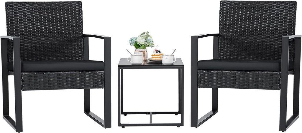 Black Cushioned Outdoor All Weather Patio Conversation Set-2
