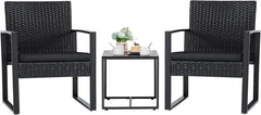 Black Cushioned Outdoor All Weather Patio Conversation Set-2