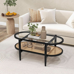 Rattan Coffee Table 40 Inch Premium Acacia Wood Finish-3