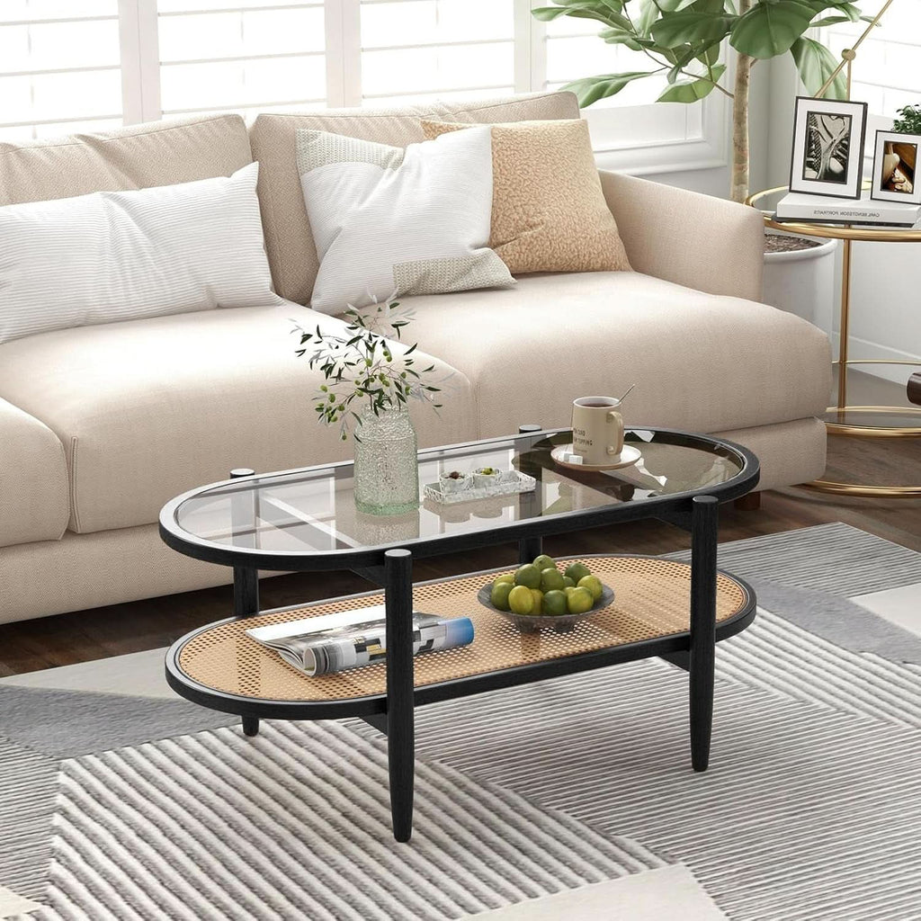 Rattan Coffee Table 40 Inch Premium Acacia Wood Finish-1