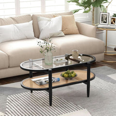 Rattan Coffee Table 40 Inch Premium Acacia Wood Finish-1