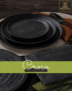 Black Porcelain Slate look Round Plate / Platter With Crocodile Skin Texture 13" inch | 33 Cm-2