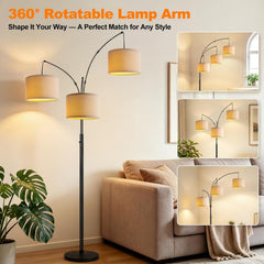 Dimmable Ultra-Tall Arc Floor Lamp Beige-Tone Shade-4