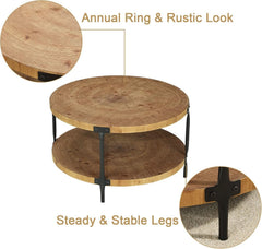 Round Boho Solid Hardwood Coffee Table 29 Inch Natural-4