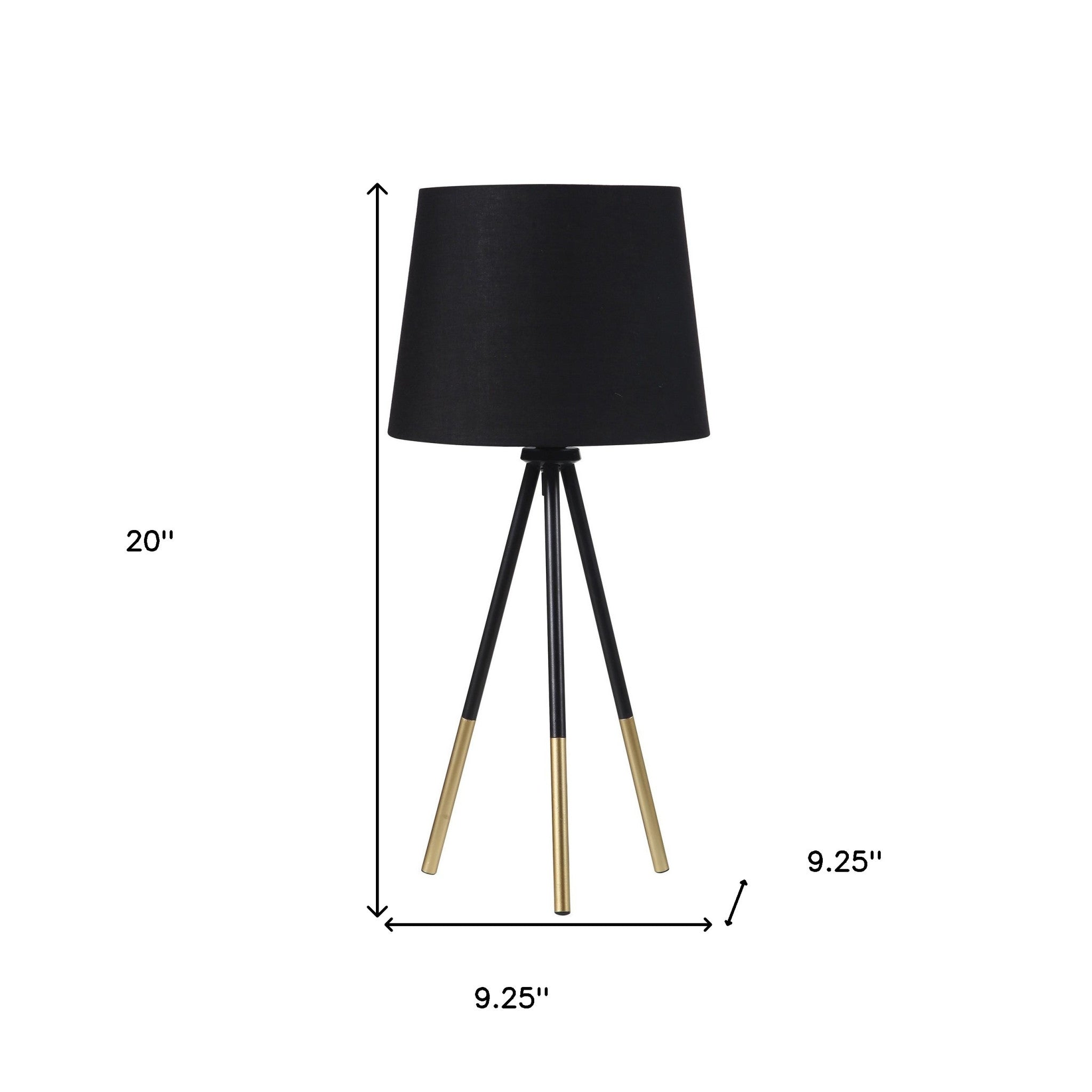 20" Gold Tripod Table Lamp With Black Empire Shade-7