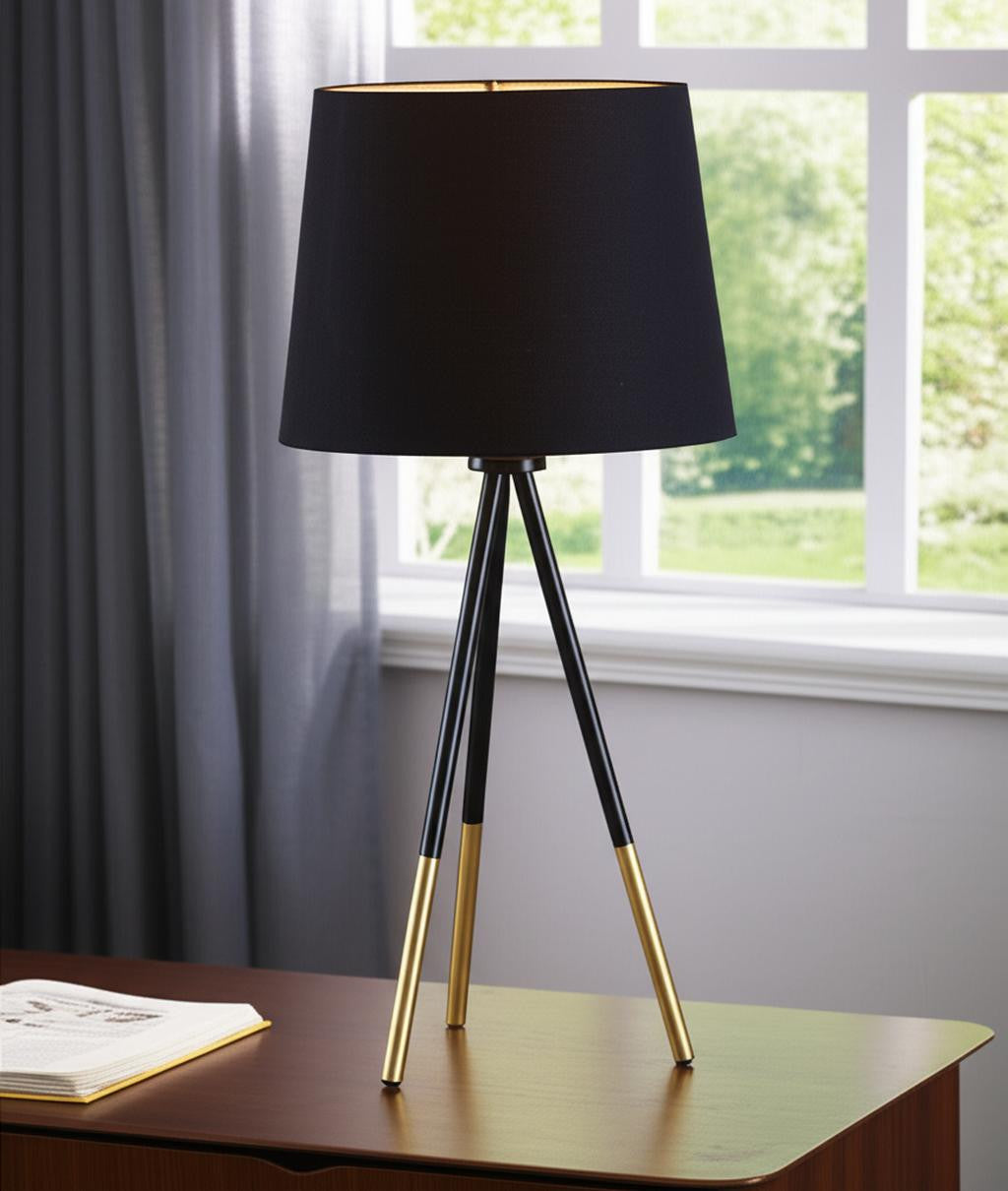 20" Gold Tripod Table Lamp With Black Empire Shade-0