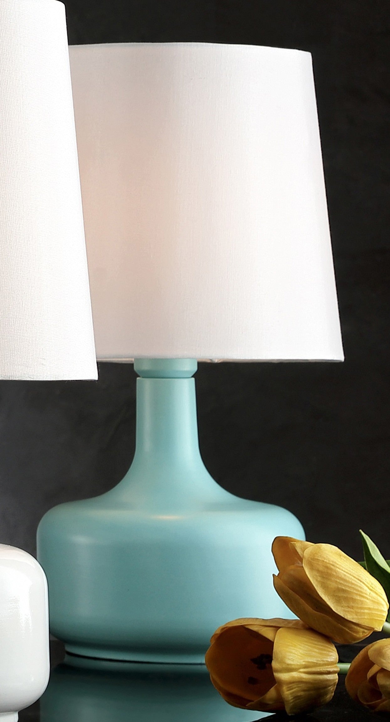17" Blue Metal Bedside Table Lamp With White Shade-5