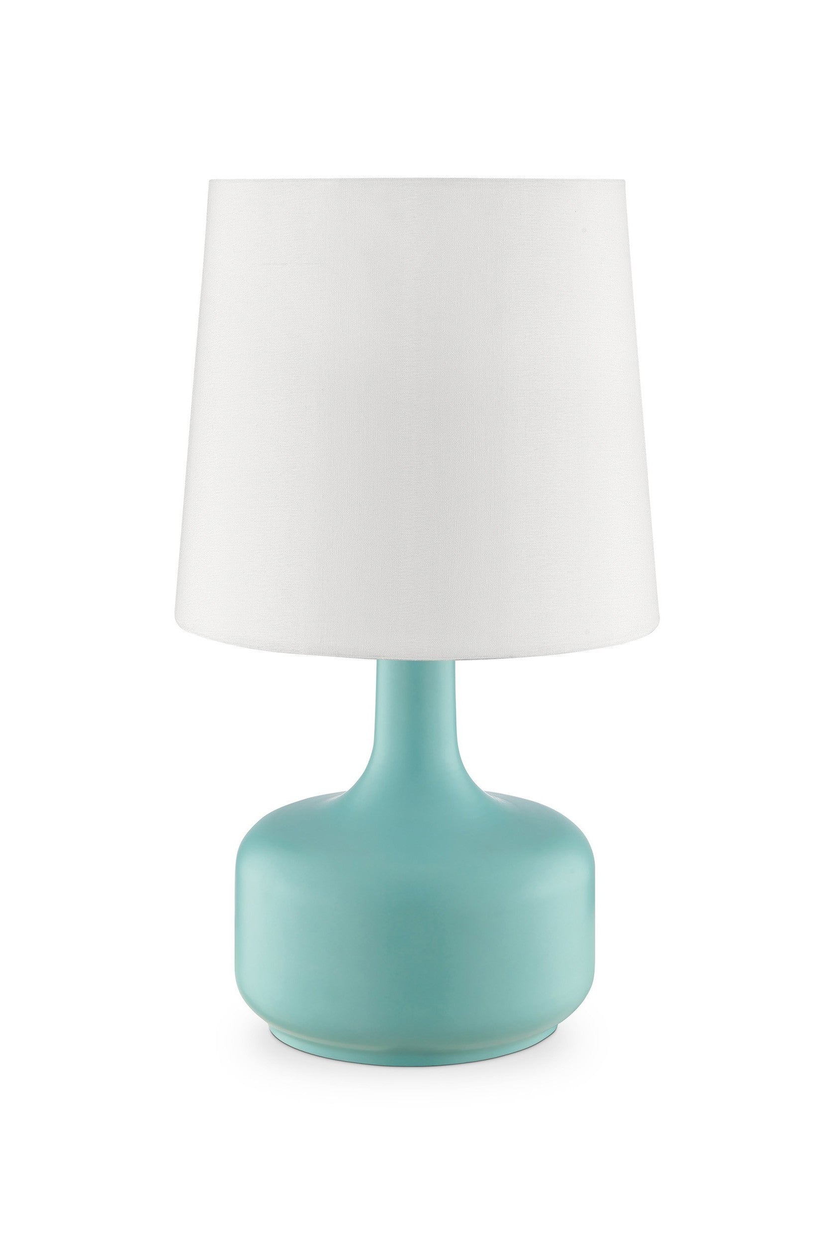 17" Blue Metal Bedside Table Lamp With White Shade-2