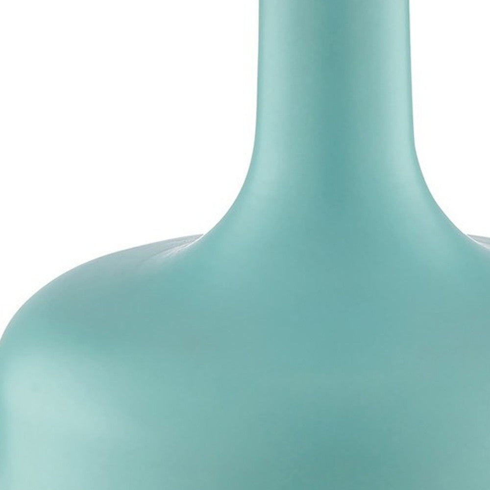 17" Blue Metal Bedside Table Lamp With White Shade-4