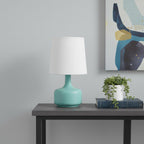 17" Blue Metal Bedside Table Lamp With White Shade-0