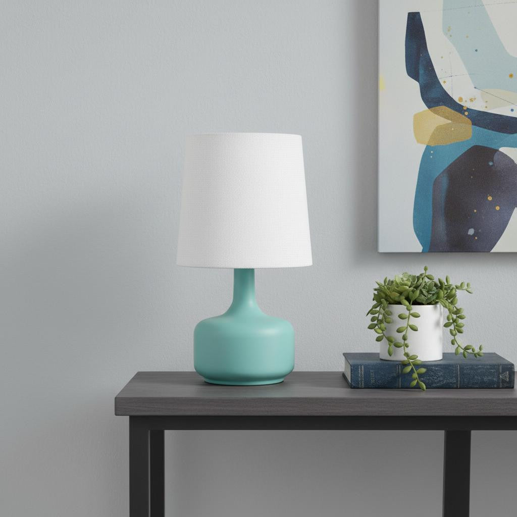 17" Blue Metal Bedside Table Lamp With White Shade-0