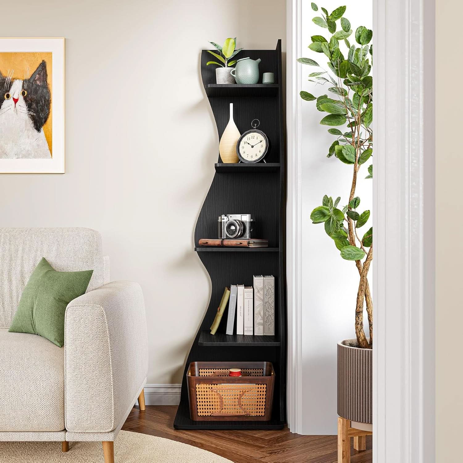 White 5 Tier Corner Shelf Wall Bookcase For Small Spaces-3