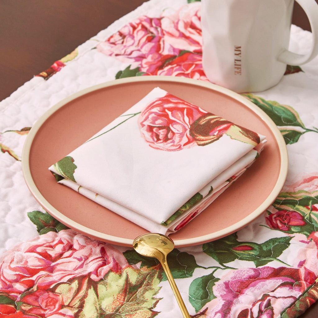 DaDa Bedding Set of 4-Pieces Romantic Roses Pink Floral Dining Table Napkins 18" x 18" (879)-1