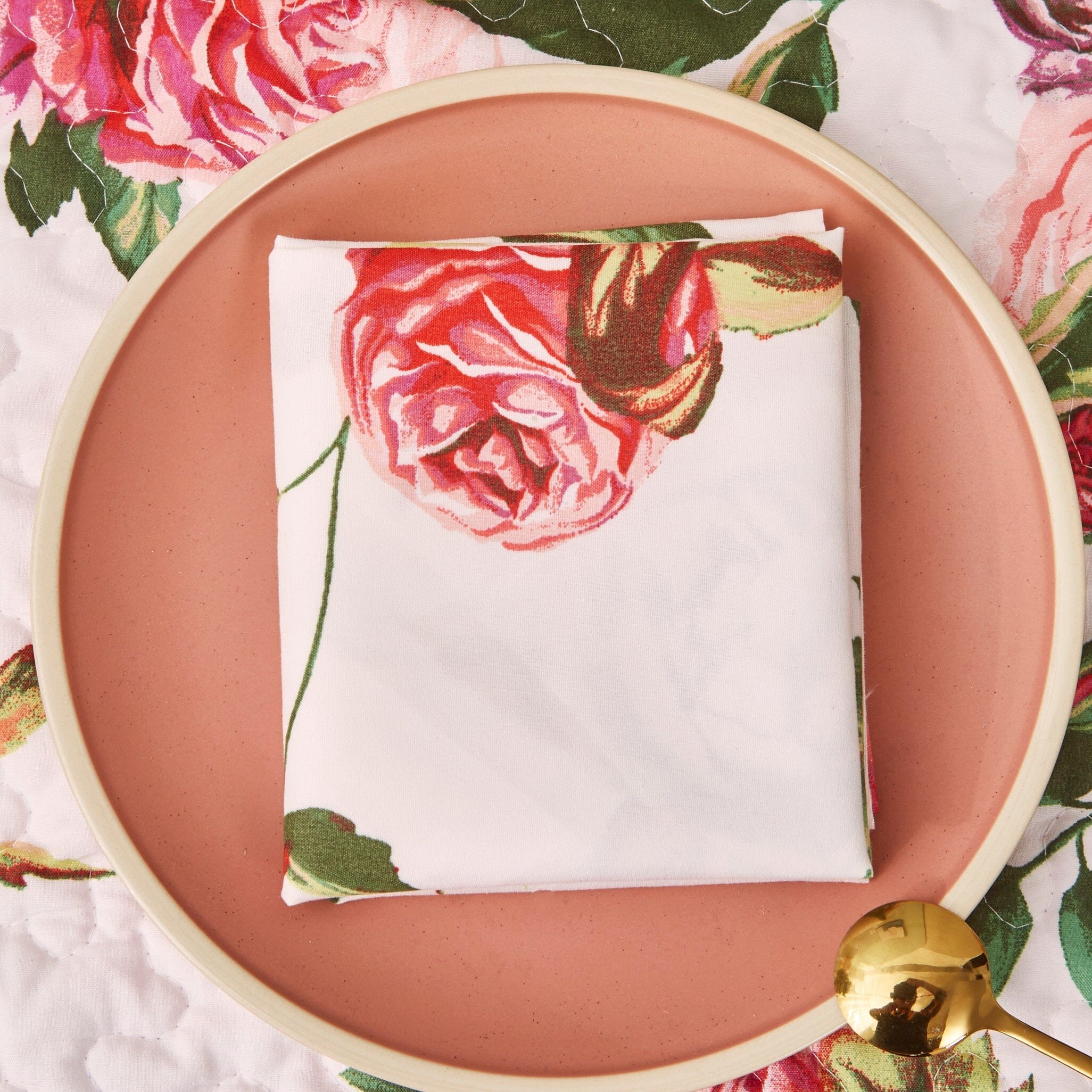 DaDa Bedding Set of 4-Pieces Romantic Roses Pink Floral Dining Table Napkins 18" x 18" (879)-2