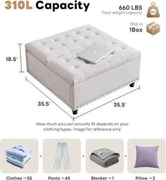 Beige Oversized Storage Ottoman Featuring Lift Top-1