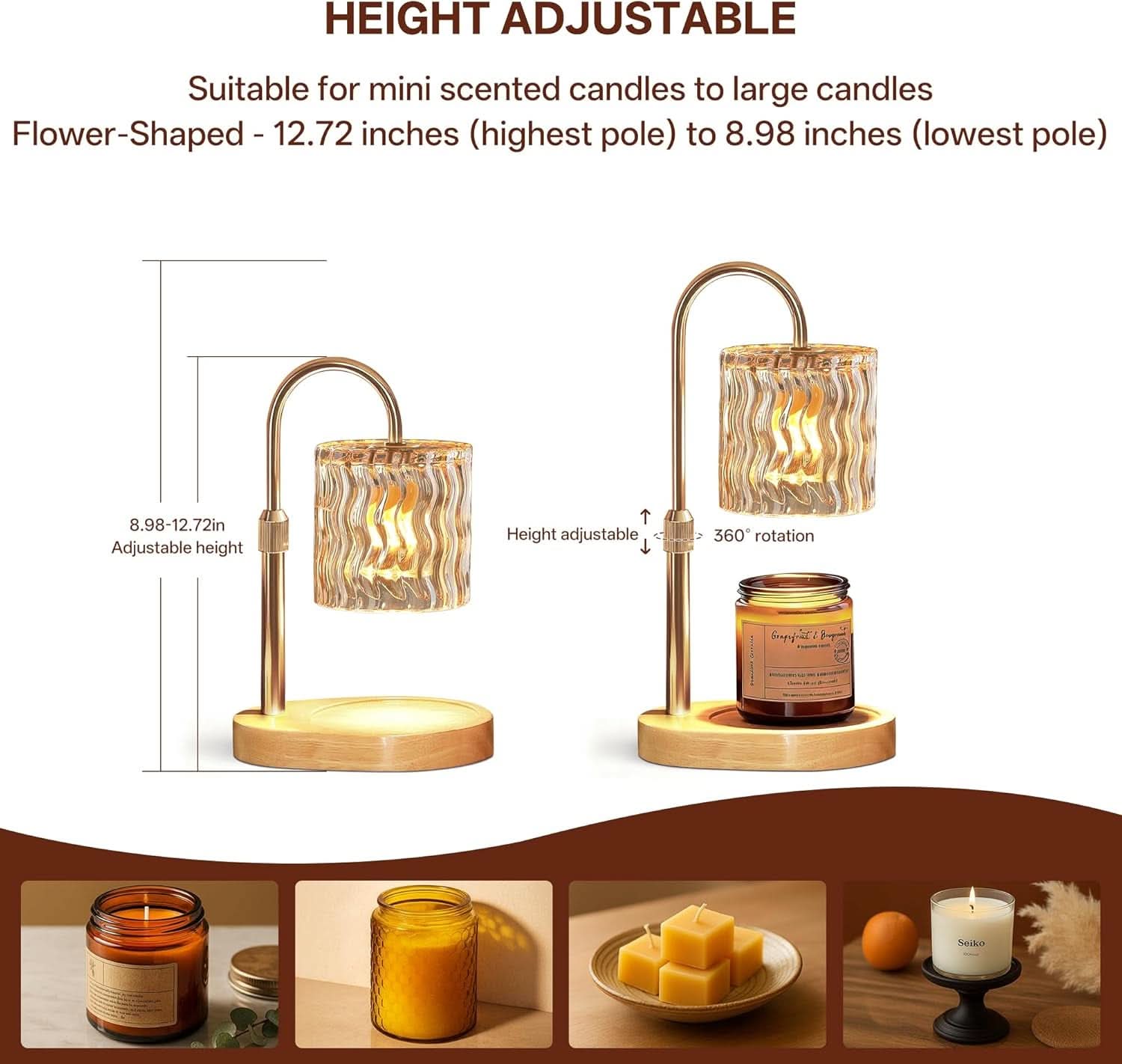 Candle Warmer Lamp Featuring Timer Height Adjustable