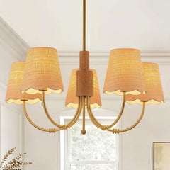 Antique Brass Boho Rattan Chandelier Pendant Dimmable-0