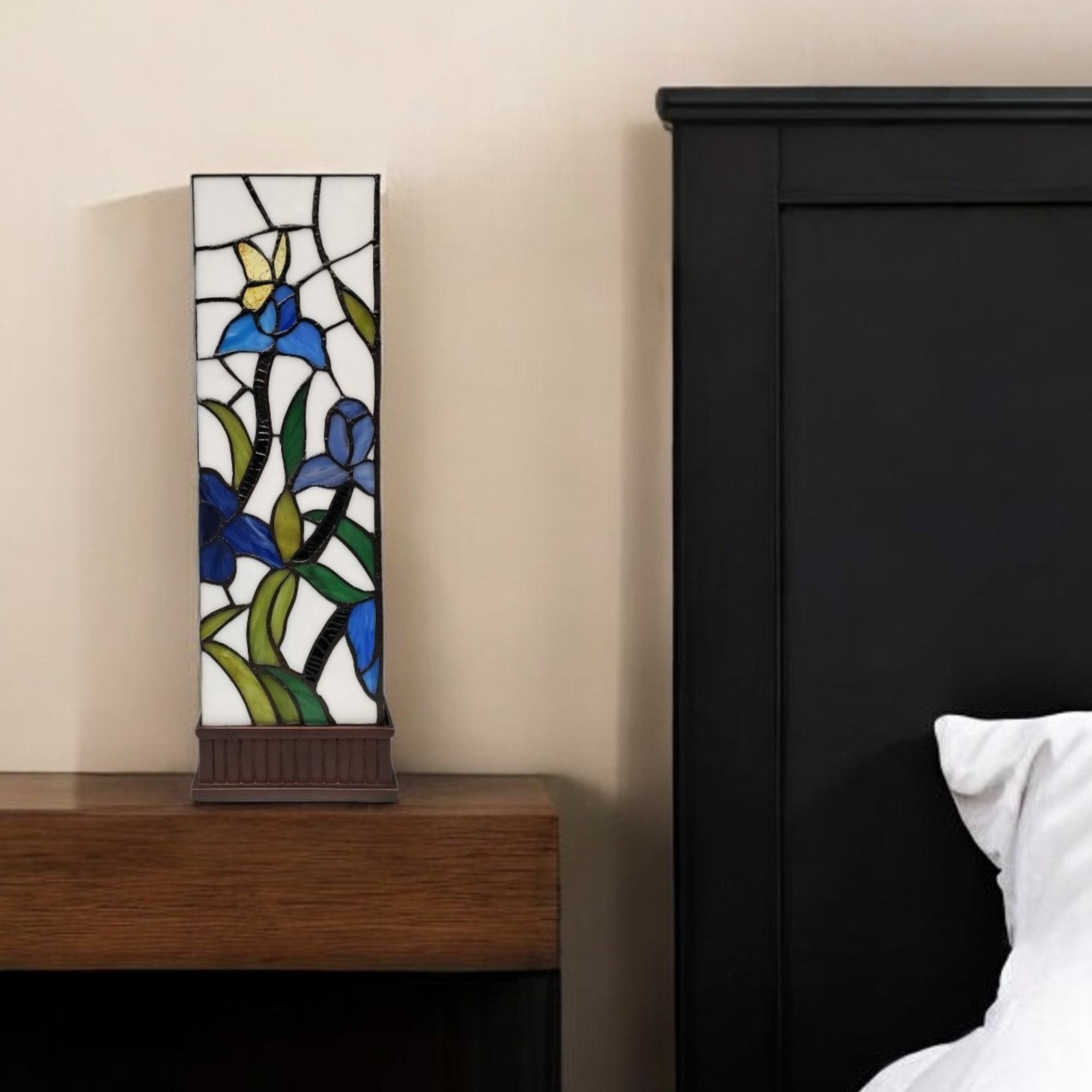 18" Tiffany Style Floral Dark Brown Base Table Lamp-0