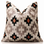 Luxury Neutral Ikat Velvet Throw Pillow 20x20 | Handmade Designer Silk Velvet Cushion