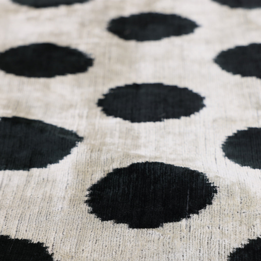 Hand-Knotted Silk Velvet Polka Dot Pillow - 16x16 Black & Champagne