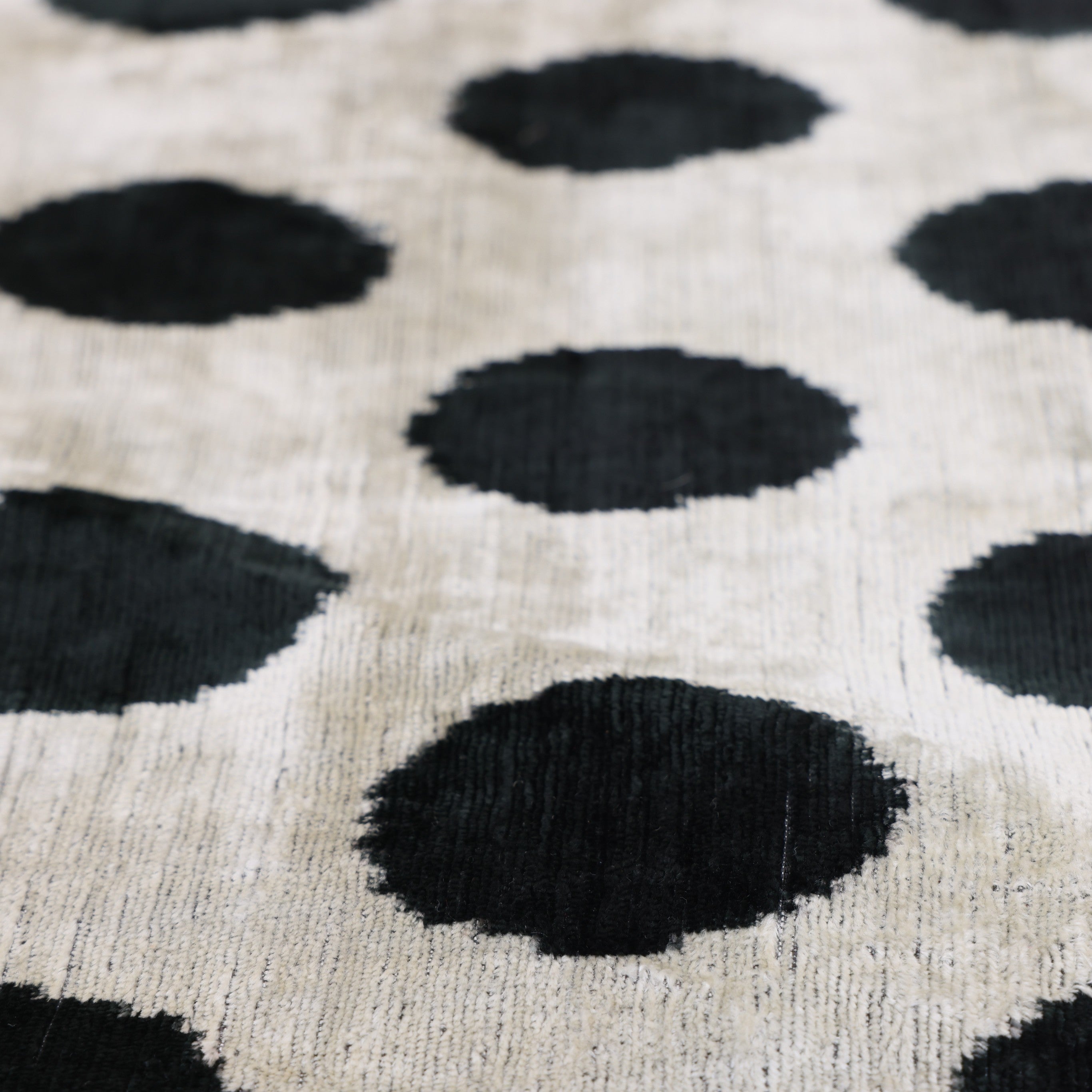 Hand-Knotted Silk Velvet Polka Dot Pillow - 16x16 Black & Champagne