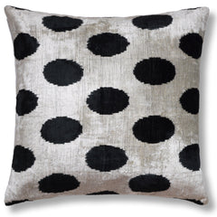 Hand-Knotted Silk Velvet Polka Dot Pillow - 16x16 Black & Champagne