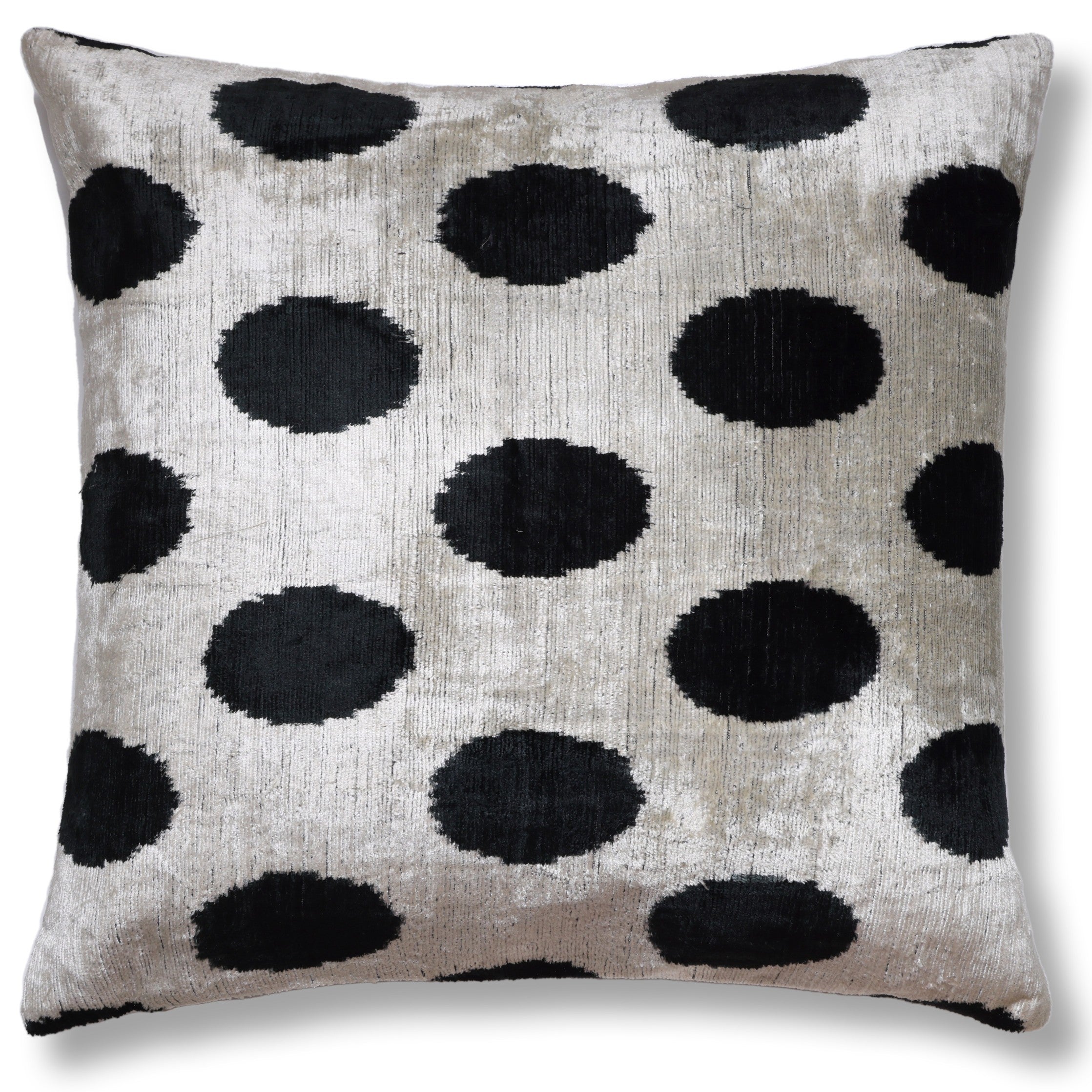 Hand-Knotted Silk Velvet Polka Dot Pillow - 16x16 Black & Champagne