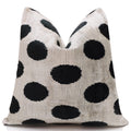 Hand-Knotted Silk Velvet Polka Dot Pillow - 16x16 Black & Champagne