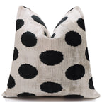Hand-Knotted Silk Velvet Polka Dot Pillow - 16x16 Black & Champagne