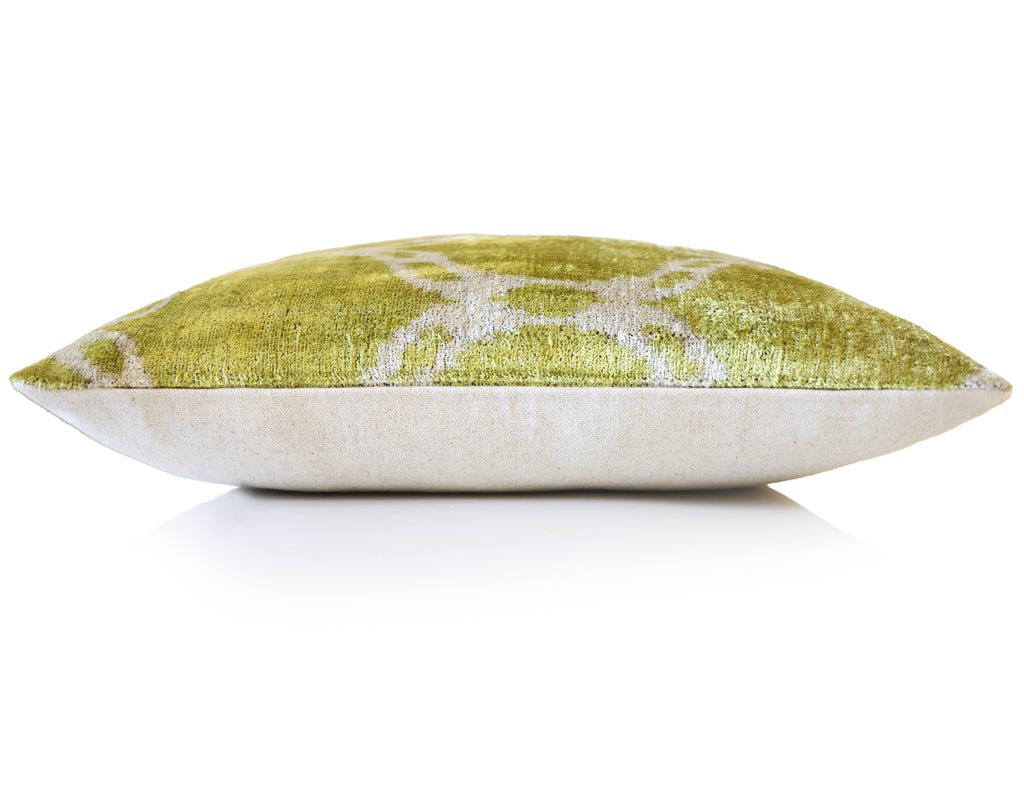 Olive Green Silk Velvet Pillow 20x20 | Handmade Designer Accent Cushion