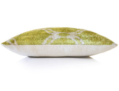Olive Green Silk Velvet Pillow 20x20 | Handmade Designer Accent Cushion