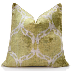 Olive Green Silk Velvet Pillow 20x20 | Handmade Designer Accent Cushion