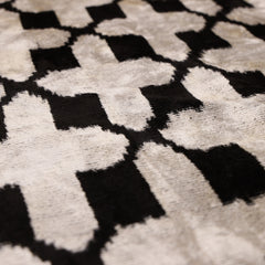 Handmade Velvet Ikat Lumbar Pillow 16x24 | Black & Ivory Geometric