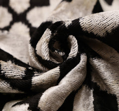 Handmade Velvet Ikat Lumbar Pillow 16x24 | Black & Ivory Geometric
