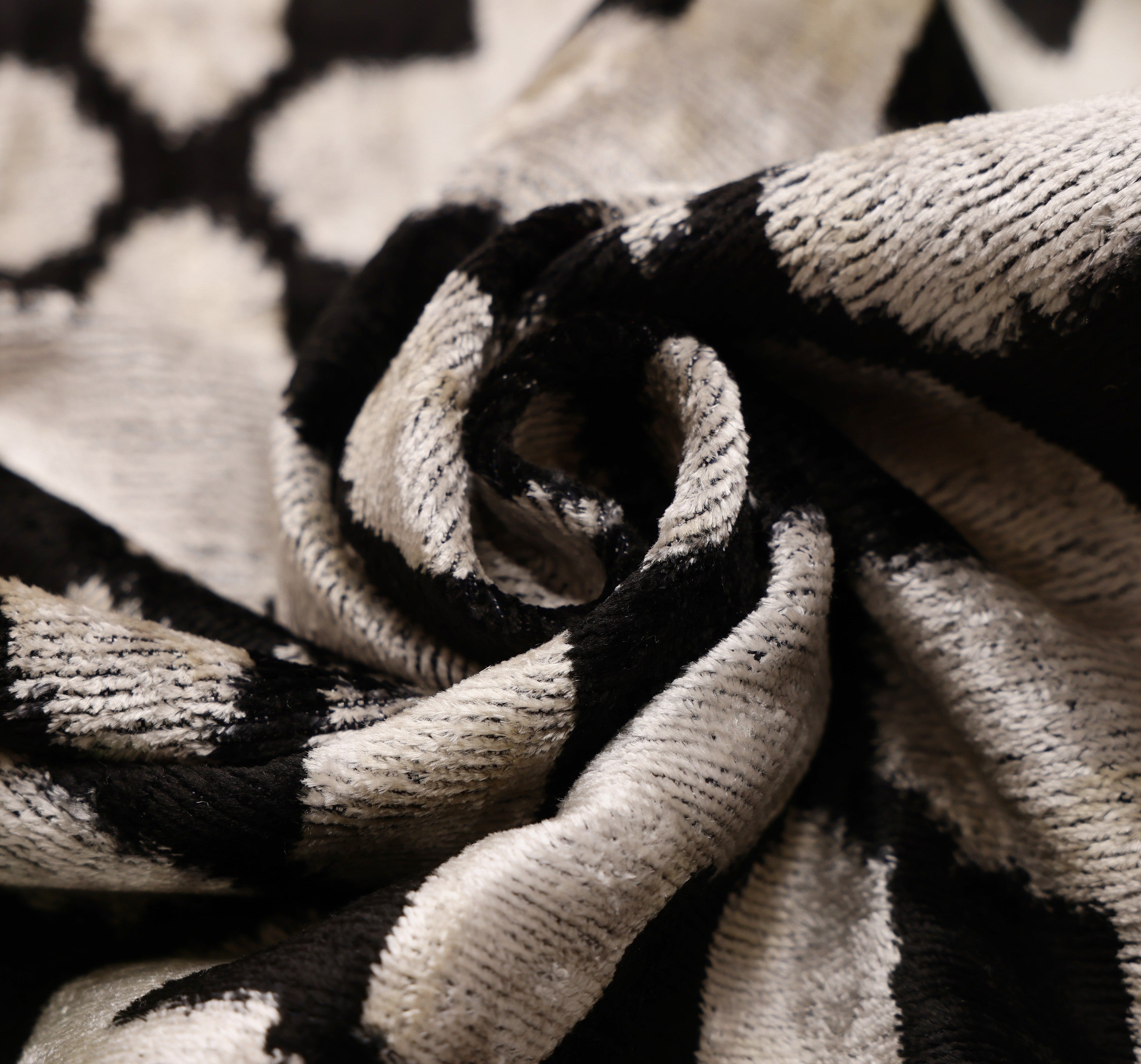 Handmade Velvet Ikat Lumbar Pillow 16x24 | Black & Ivory Geometric