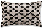 Handmade Velvet Ikat Lumbar Pillow 16x24 | Black & Ivory Geometric