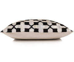 Handmade Velvet Ikat Lumbar Pillow 16x24 | Black & Ivory Geometric