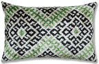 Hand-Knotted Silk Velvet Ikat Lumbar Pillow - 16x24 Moss & Forest Green