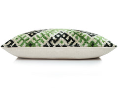 Hand-Knotted Silk Velvet Ikat Lumbar Pillow - 16x24 Moss & Forest Green