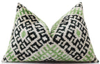 Hand-Knotted Silk Velvet Ikat Lumbar Pillow - 16x24 Moss & Forest Green