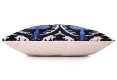 Handmade Ikat Velvet Pillow – 20x20" Blue & Black Silk Cushion