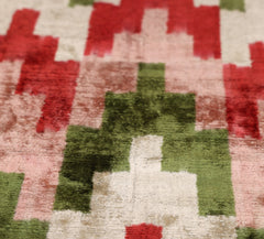 Hand-Knotted Silk Velvet Ikat Lumbar Pillow - 16x24 Ruby & Moss Green