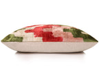 Hand-Knotted Silk Velvet Ikat Lumbar Pillow - 16x24 Ruby & Moss Green