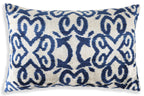 Handmade Navy Ikat Velvet Pillow – 16x24" Silk Accent Cushion
