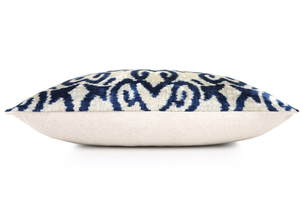 Handmade Navy Ikat Velvet Pillow – 16x24" Silk Accent Cushion