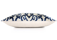 Handmade Navy Ikat Velvet Pillow – 16x24" Silk Accent Cushion