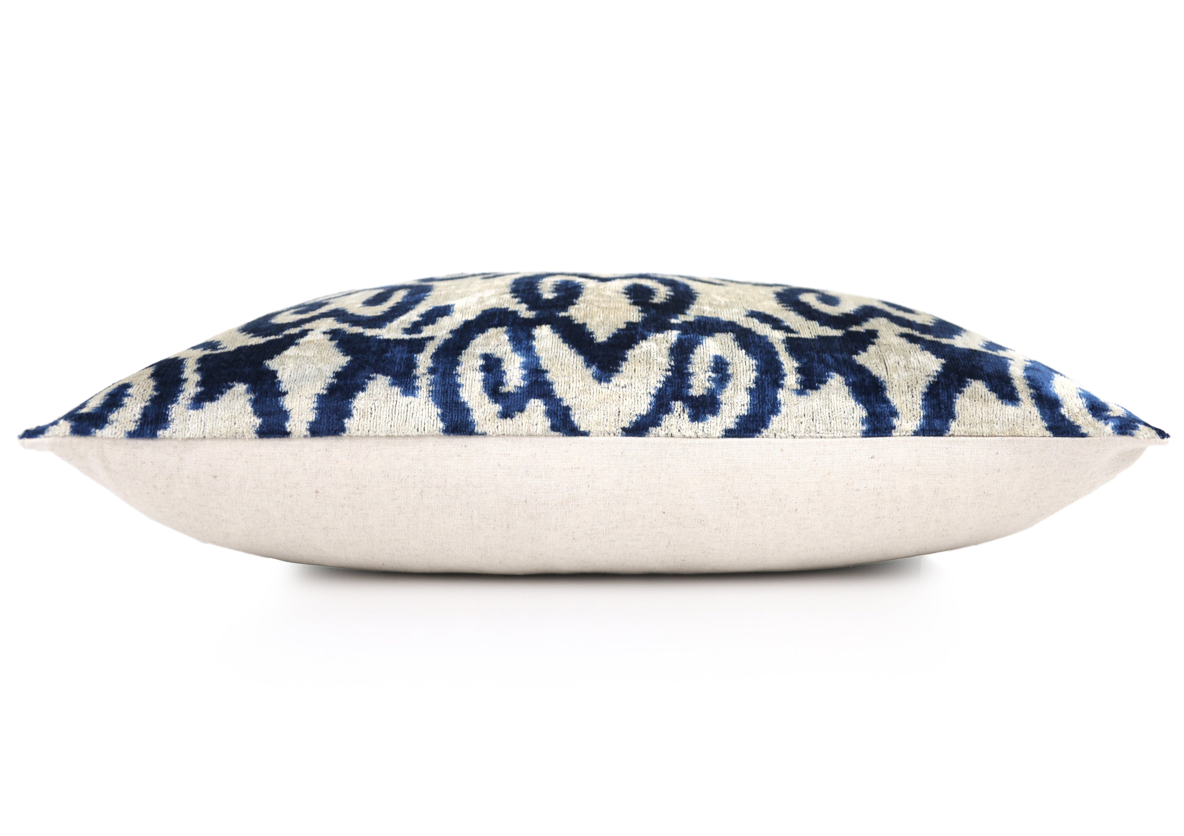 Handmade Navy Ikat Velvet Pillow – 16x24" Silk Accent Cushion