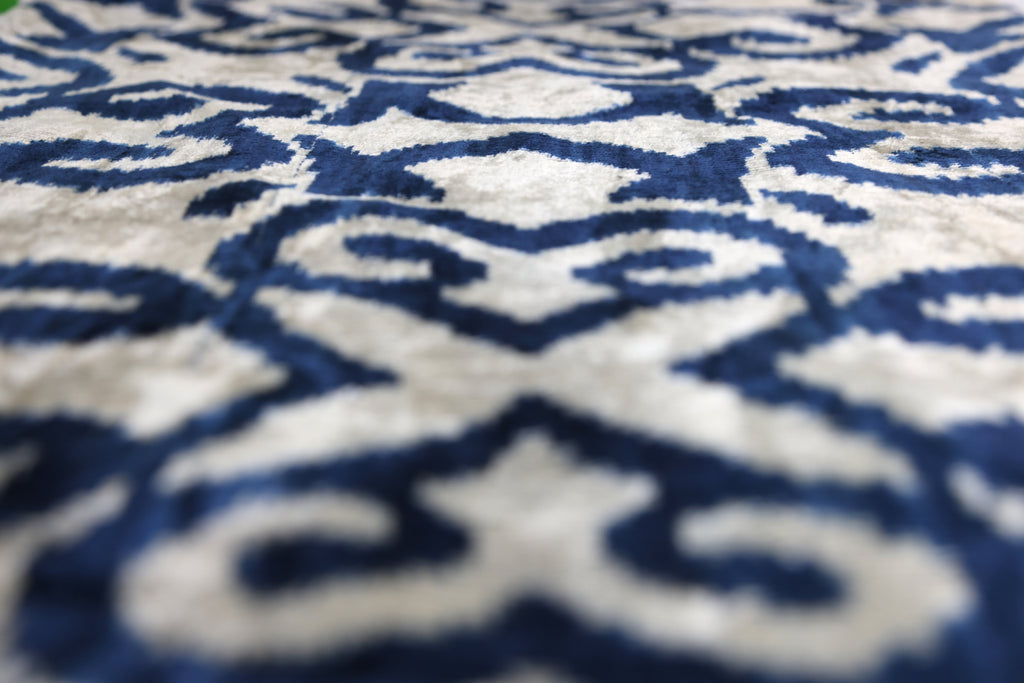 Handmade Navy Ikat Velvet Pillow – 16x24" Silk Accent Cushion