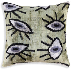 Handmade Evil Eye Silk Velvet Pillow – 16x16 Green & Black Cushion